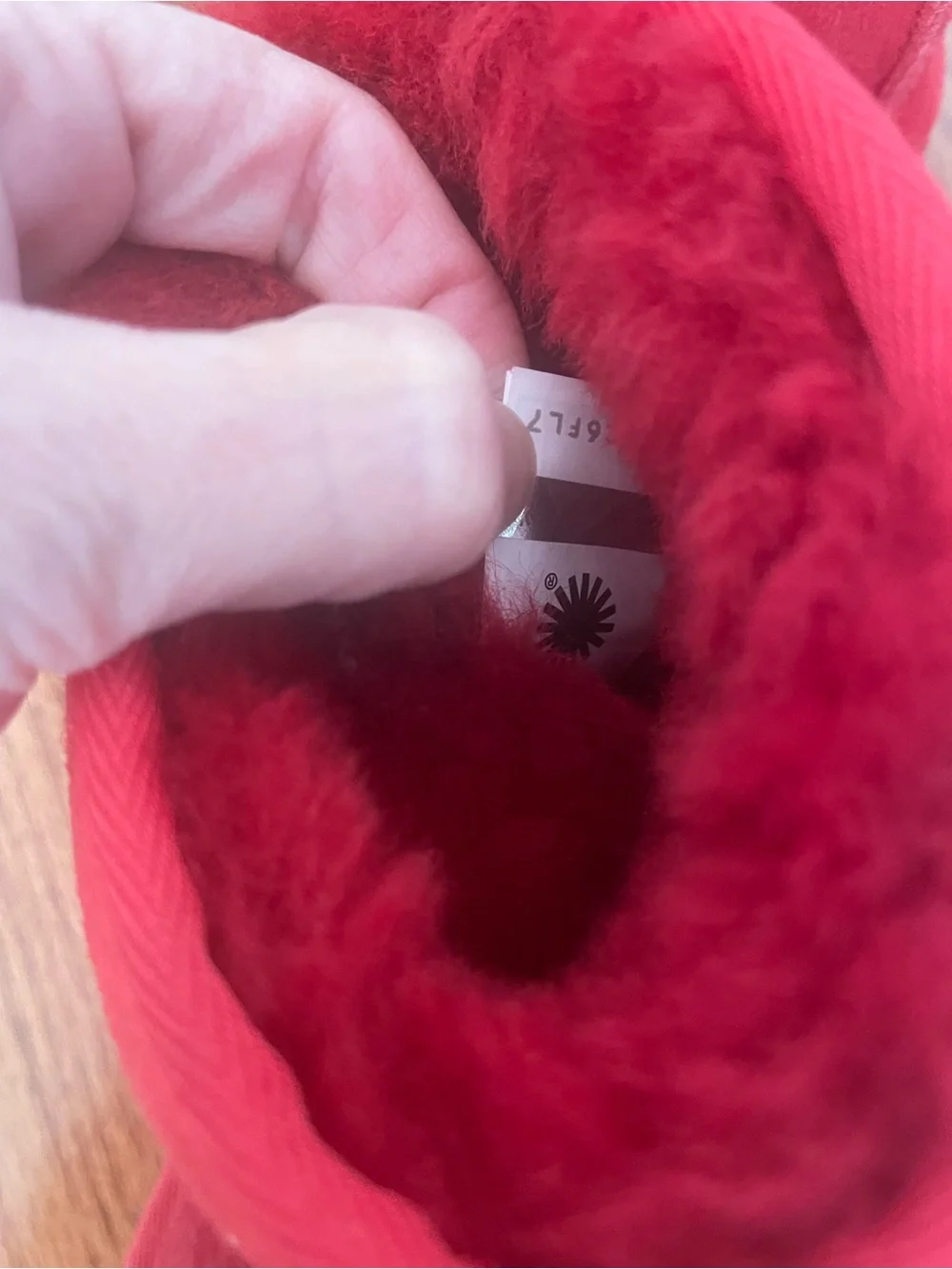 UGG Red Suede Short Shearling Boots Size 12- see photos of discoloration